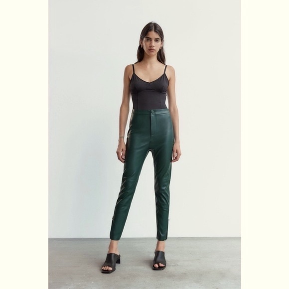 New Zara Forest Green Faux Leather Skinny Legging Pants Size L Wtags green⭐️⭐️⭐️ - Picture 3 of 17